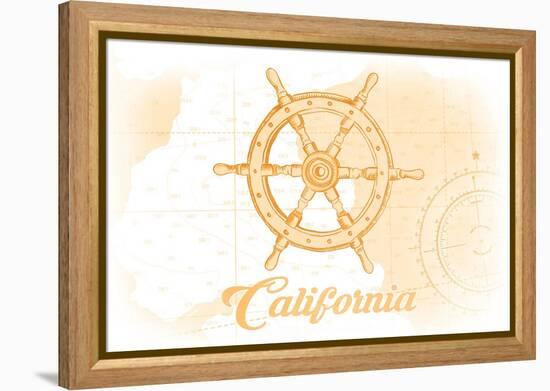 California - Ship Wheel - Yellow - Coastal Icon-Lantern Press-Framed Stretched Canvas