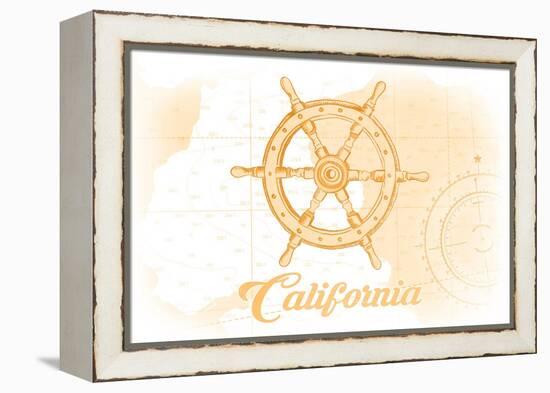 California - Ship Wheel - Yellow - Coastal Icon-Lantern Press-Framed Stretched Canvas