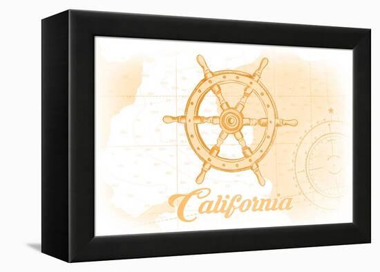 California - Ship Wheel - Yellow - Coastal Icon-Lantern Press-Framed Stretched Canvas
