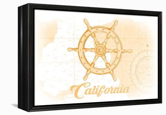 California - Ship Wheel - Yellow - Coastal Icon-Lantern Press-Framed Stretched Canvas