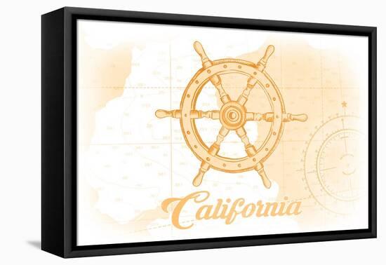 California - Ship Wheel - Yellow - Coastal Icon-Lantern Press-Framed Stretched Canvas