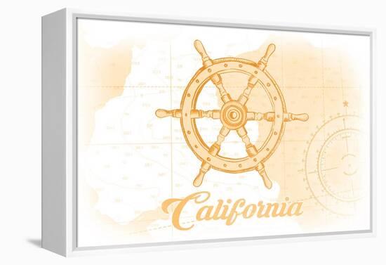 California - Ship Wheel - Yellow - Coastal Icon-Lantern Press-Framed Stretched Canvas