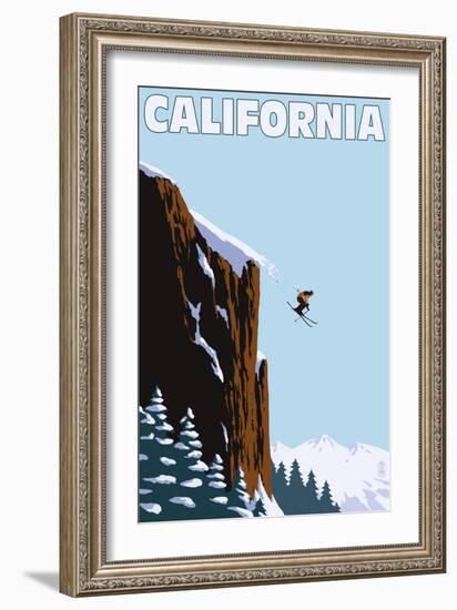 California - Skier Jumping-Lantern Press-Framed Art Print