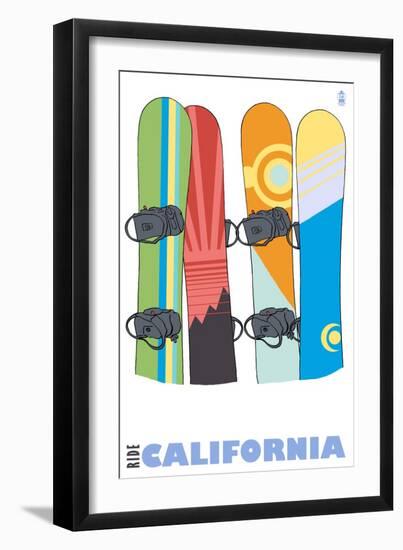 California, Snowboards in the Snow-Lantern Press-Framed Art Print