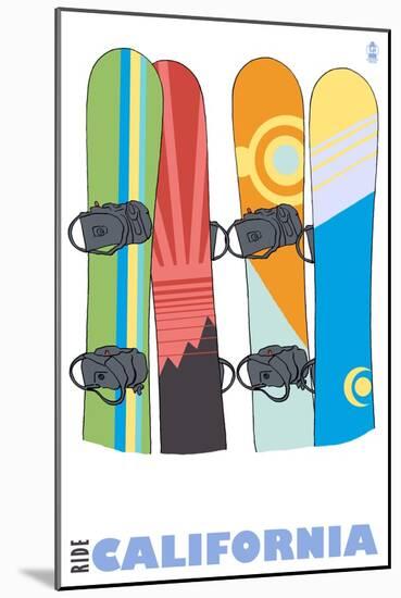 California, Snowboards in the Snow-Lantern Press-Mounted Art Print