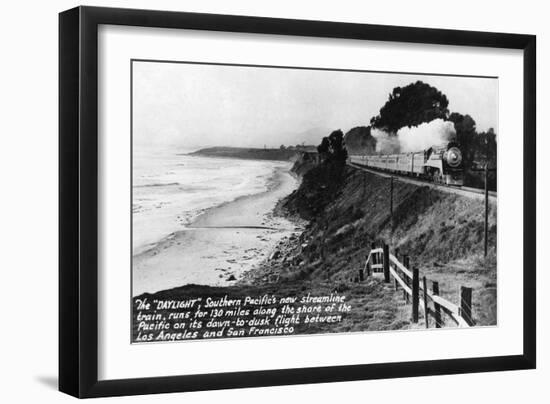 California - Southern Pacific Daylight Train Along the Pacific Coast-Lantern Press-Framed Art Print