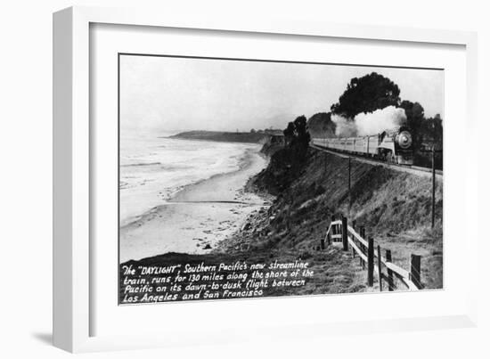 California - Southern Pacific Daylight Train Along the Pacific Coast-Lantern Press-Framed Art Print