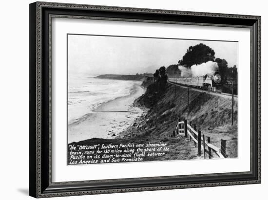 California - Southern Pacific Daylight Train Along the Pacific Coast-Lantern Press-Framed Art Print