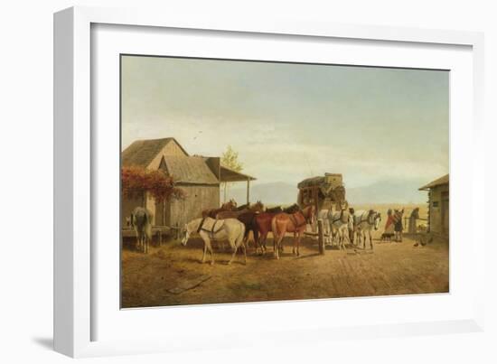 California Stagecoach Halt, 1875 (Oil on Canvas)-William Hahn-Framed Giclee Print