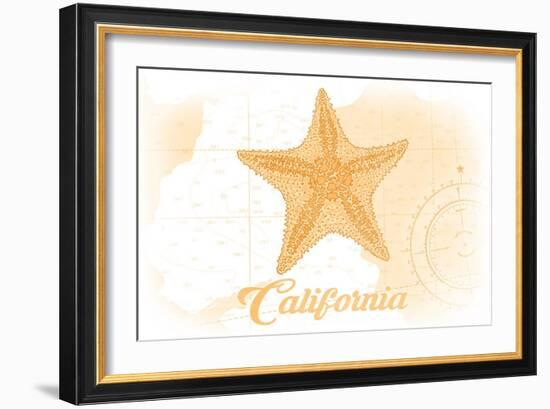 California - Starfish - Yellow - Coastal Icon-Lantern Press-Framed Art Print