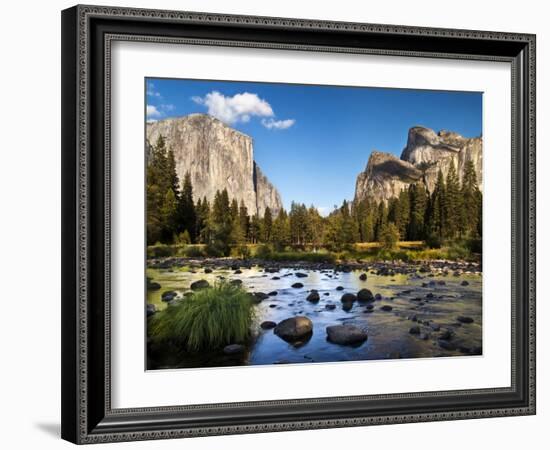California, the Merced River, El Capitan, and Cathedral Rocks in Yosemite Valley-Ann Collins-Framed Photographic Print