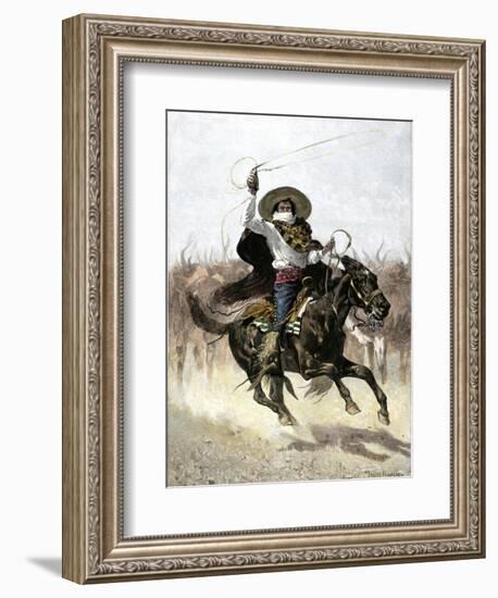 California Vaquero Galloping to Lasso a Steer, c.1800-null-Framed Giclee Print