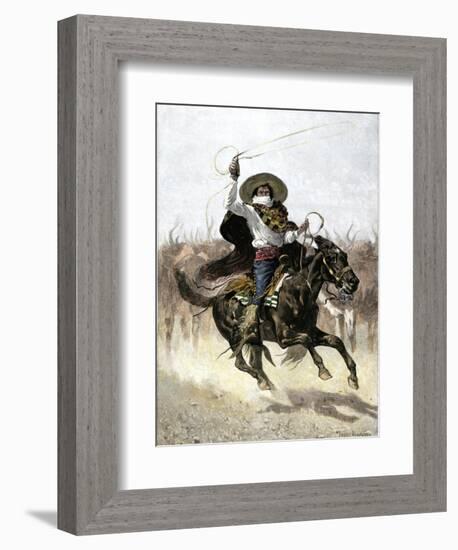 California Vaquero Galloping to Lasso a Steer, c.1800-null-Framed Giclee Print