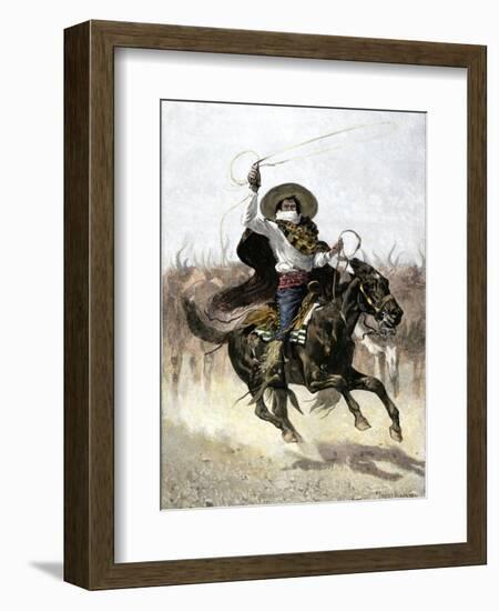 California Vaquero Galloping to Lasso a Steer, c.1800-null-Framed Giclee Print