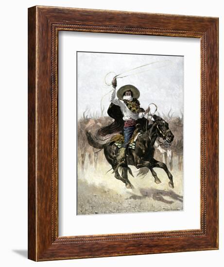 California Vaquero Galloping to Lasso a Steer, c.1800-null-Framed Giclee Print