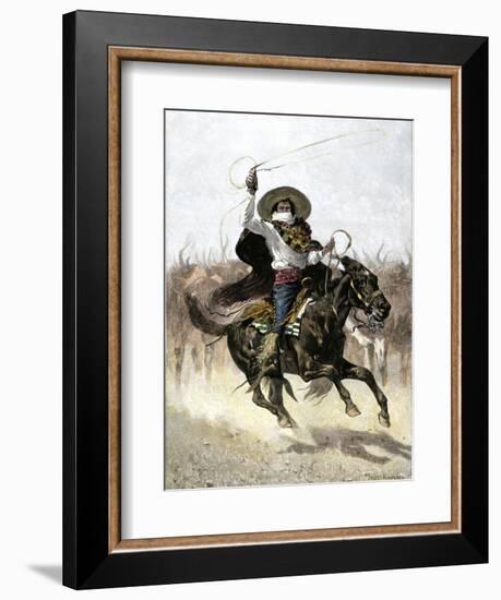 California Vaquero Galloping to Lasso a Steer, c.1800-null-Framed Giclee Print