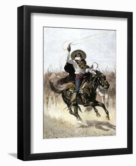 California Vaquero Galloping to Lasso a Steer, c.1800-null-Framed Giclee Print