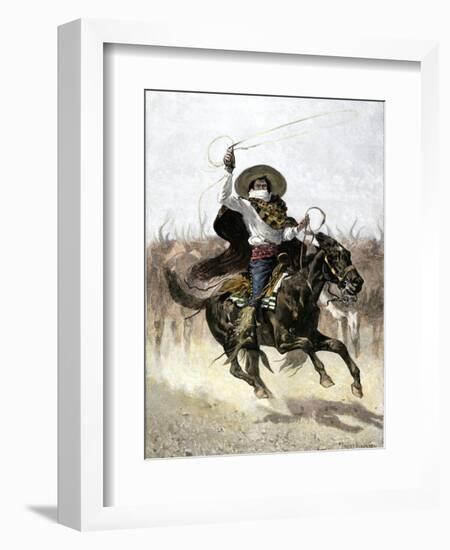 California Vaquero Galloping to Lasso a Steer, c.1800-null-Framed Giclee Print