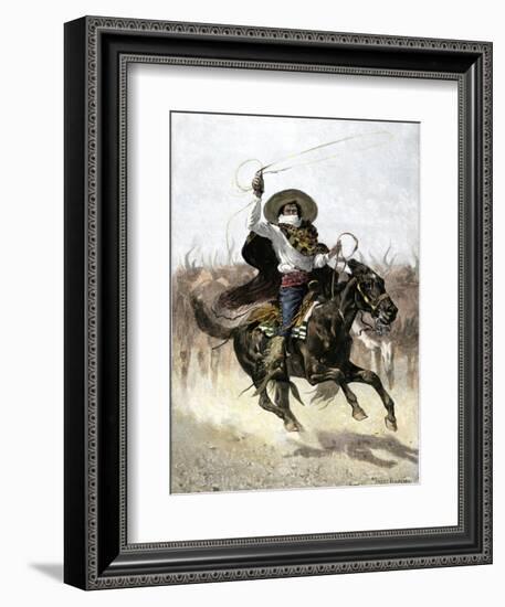 California Vaquero Galloping to Lasso a Steer, c.1800-null-Framed Giclee Print