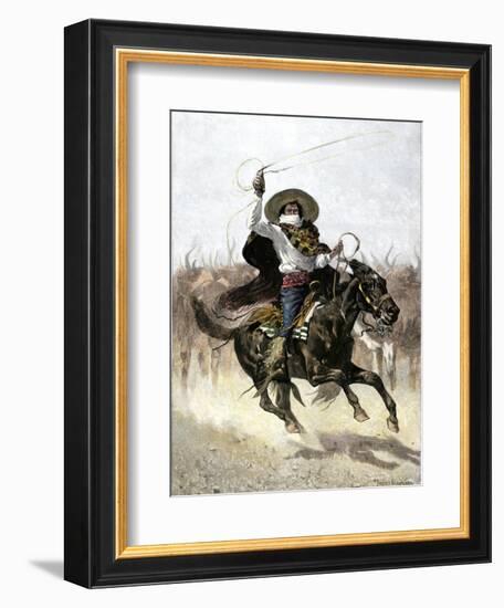 California Vaquero Galloping to Lasso a Steer, c.1800-null-Framed Giclee Print