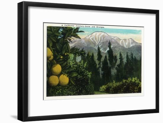 California - View of a Californian Anomaly, Snow-Capped Mountains and Orange Groves, c.1921-Lantern Press-Framed Art Print