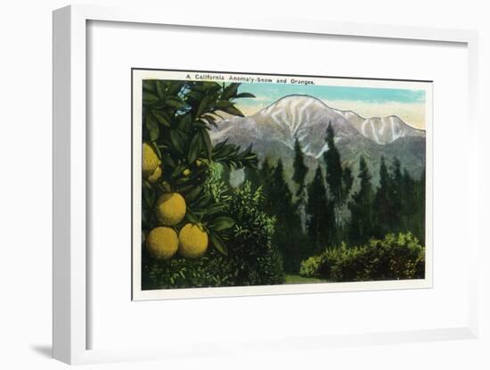 California - View of a Californian Anomaly, Snow-Capped Mountains and Orange Groves, c.1921-Lantern Press-Framed Art Print