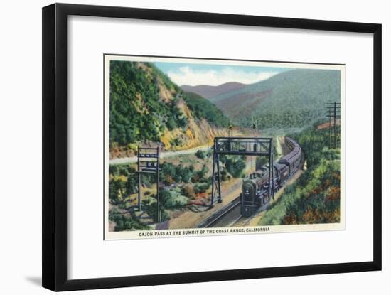 California - View of a Train in Cajon Pass-Lantern Press-Framed Art Print