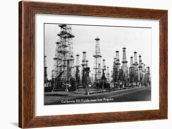 California - View of Oil Fields near Los Angeles-Lantern Press-Framed Premium Giclee Print