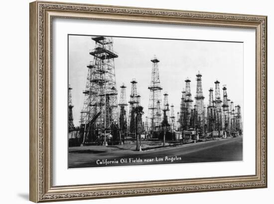 California - View of Oil Fields near Los Angeles-Lantern Press-Framed Art Print