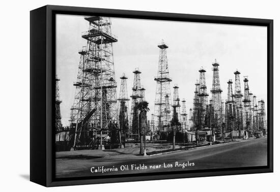 California - View of Oil Fields near Los Angeles-Lantern Press-Framed Stretched Canvas