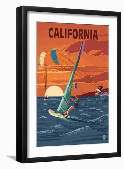 California - Wind Surfing-Lantern Press-Framed Art Print