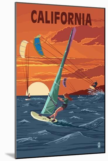 California - Wind Surfing-Lantern Press-Mounted Art Print