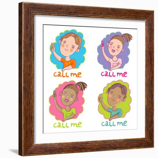 Call Me. Cartoon Vector Set-smilewithjul-Framed Art Print