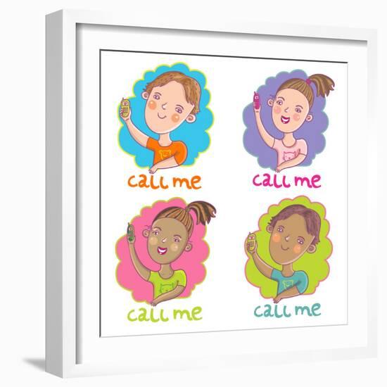 Call Me. Cartoon Vector Set-smilewithjul-Framed Art Print