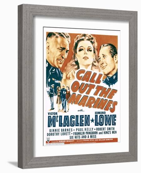 Call Out the Marines, Victor Mclaglen, Binnie Barnes, Edmund Lowe on Window Card, 1942-null-Framed Photo