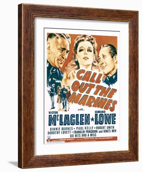 Call Out the Marines, Victor Mclaglen, Binnie Barnes, Edmund Lowe on Window Card, 1942-null-Framed Photo