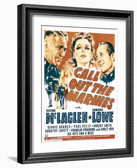 Call Out the Marines, Victor Mclaglen, Binnie Barnes, Edmund Lowe on Window Card, 1942-null-Framed Photo