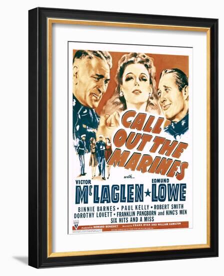 Call Out the Marines, Victor Mclaglen, Binnie Barnes, Edmund Lowe on Window Card, 1942-null-Framed Photo