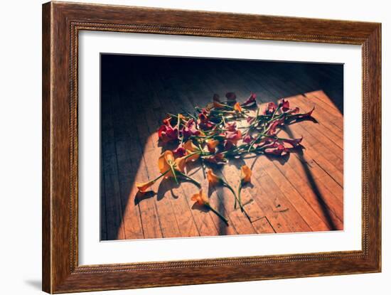 Calla Lilies on Wood Floor-null-Framed Photo