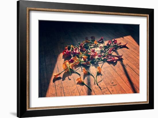 Calla Lilies on Wood Floor-null-Framed Photo