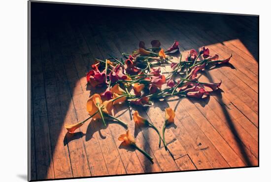 Calla Lilies on Wood Floor-null-Mounted Photo