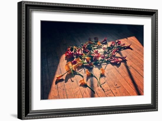 Calla Lilies on Wood Floor-null-Framed Photo