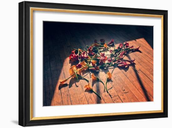 Calla Lilies on Wood Floor-null-Framed Photo