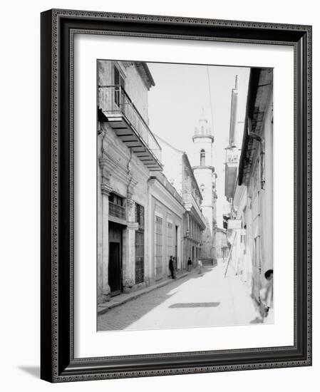 Calle Emperador and Cathedral, Havana, Cuba-null-Framed Photo