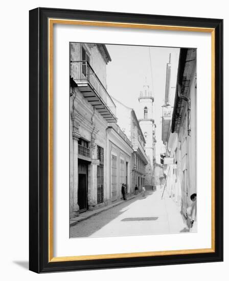 Calle Emperador and Cathedral, Havana, Cuba-null-Framed Photo