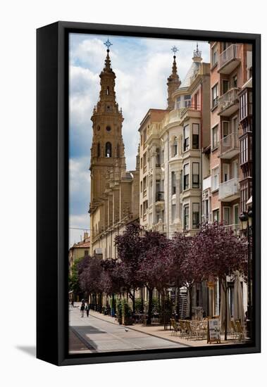 Calle Portales with Santa Maria De La Redonda Cathedral in Logrono, La Rioja, Spain, Europe-Martin Child-Framed Premier Image Canvas