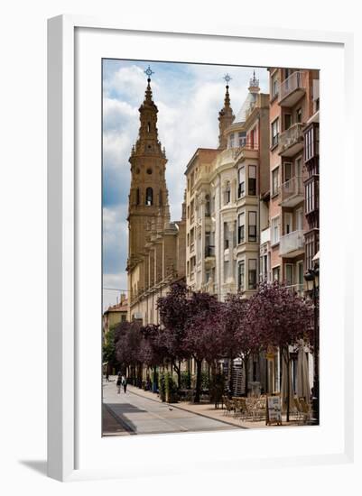 Calle Portales with Santa Maria De La Redonda Cathedral in Logrono, La Rioja, Spain, Europe-Martin Child-Framed Photographic Print