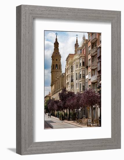 Calle Portales with Santa Maria De La Redonda Cathedral in Logrono, La Rioja, Spain, Europe-Martin Child-Framed Photographic Print