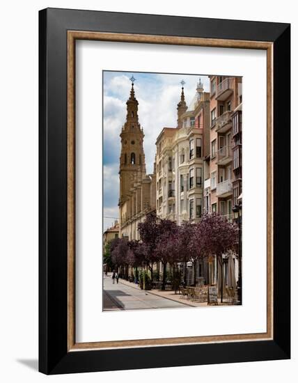 Calle Portales with Santa Maria De La Redonda Cathedral in Logrono, La Rioja, Spain, Europe-Martin Child-Framed Photographic Print