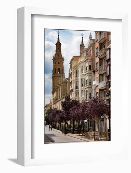 Calle Portales with Santa Maria De La Redonda Cathedral in Logrono, La Rioja, Spain, Europe-Martin Child-Framed Photographic Print